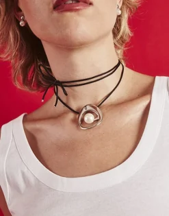 Pendants With Chain|Majorica Petra Cord Necklace In Steel And Black Silk
