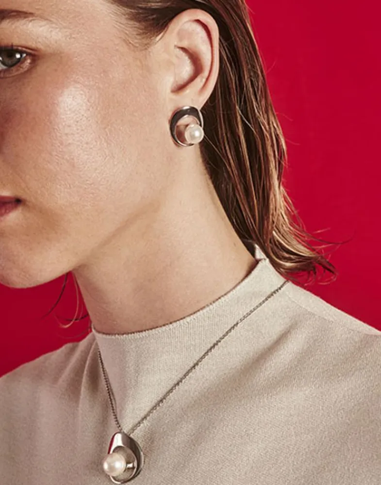 Short Earrings|Majorica Petra Earrings In Steel With A White Pearl