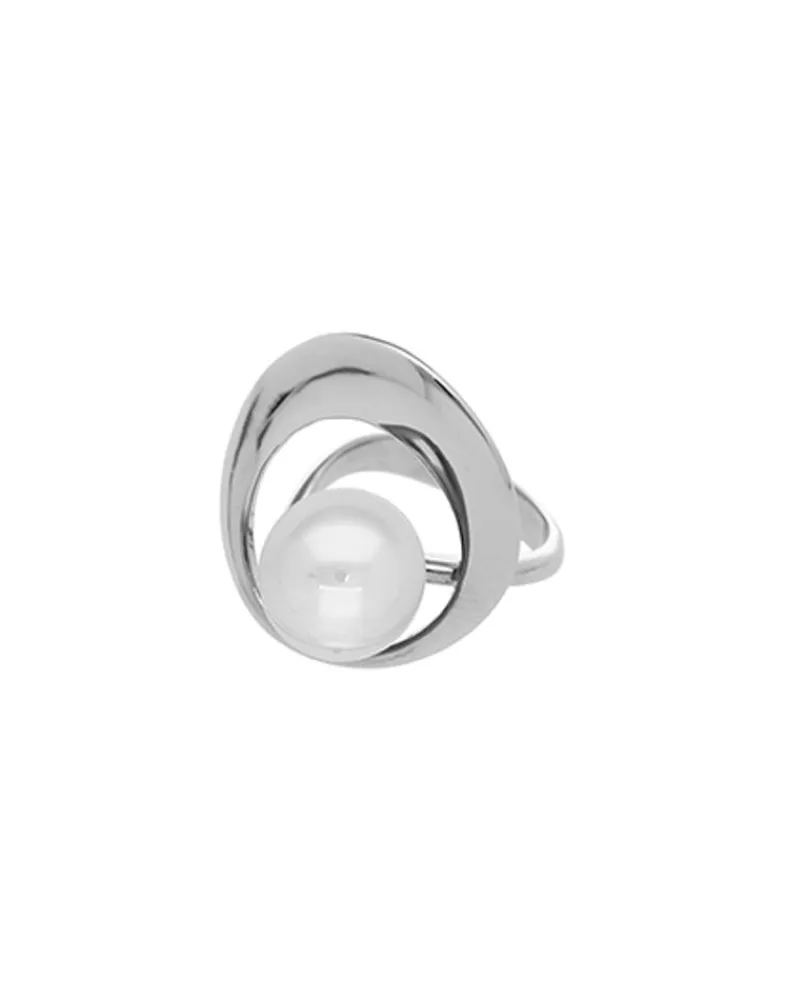 Large Pearl Rings|Majorica Petra Ring In Steel With Round White Pearl