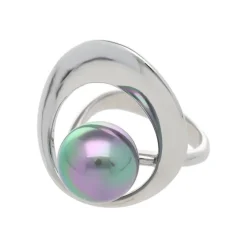 Large Pearl Rings|Majorica Petra Ring With Grey Pearl In Steel