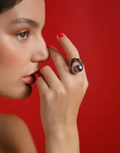 Large Pearl Rings|Majorica Petra Ring With Grey Pearl In Steel