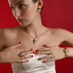 Large Pearl Rings|Majorica Petra Ring With Pearl In Gold Steel