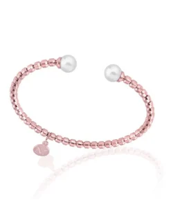 Bangle Bracelets|Majorica Pink Steel Bangle Carmen With White Pearls