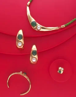 Bangle Bracelets|Majorica Rigid Feme Narrow Bracelet With Pearls And Green Agates