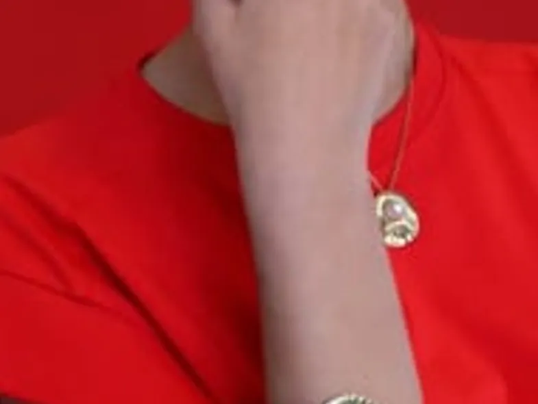 Bangle Bracelets|Majorica Rigid Le Palm Gold-Steel Bracelet With A White Pearl
