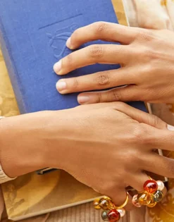 Large Pearl Rings|Majorica Ring Flower Corfu With Pearls And Murano Glass