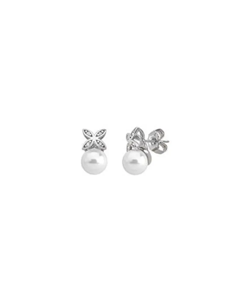 Bridal Earrings|Majorica Romance Earrings With A Round Pearl And Cubic Zirconias