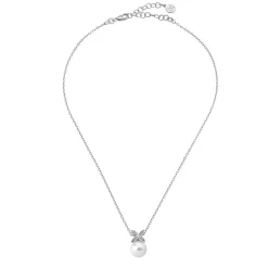 Wedding Necklaces|Majorica Romance Necklace With A Round Pearl And Cubic Zirconias