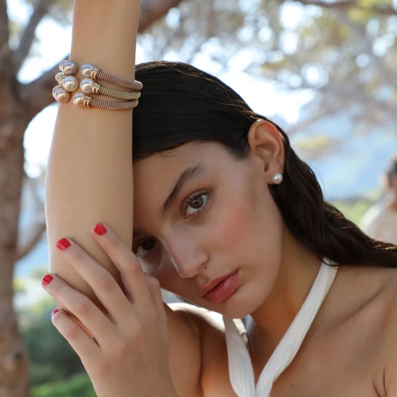 Bangle Bracelets|Majorica Rose Gold Plated Bracelet Tender Salmon Pearl