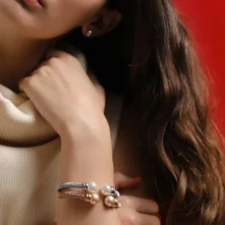 Bangle Bracelets|Majorica Rose Gold Plated Bracelet Tender Salmon Pearl