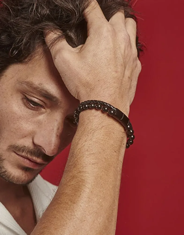 Chain Bracelets|Majorica Sailor Bracelet In Steel, Leather And Black Pearl 22Cm
