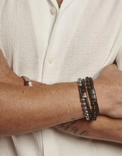 Chain Bracelets|Majorica Sailor Bracelet In Steel, Leather And Black Pearl 22Cm