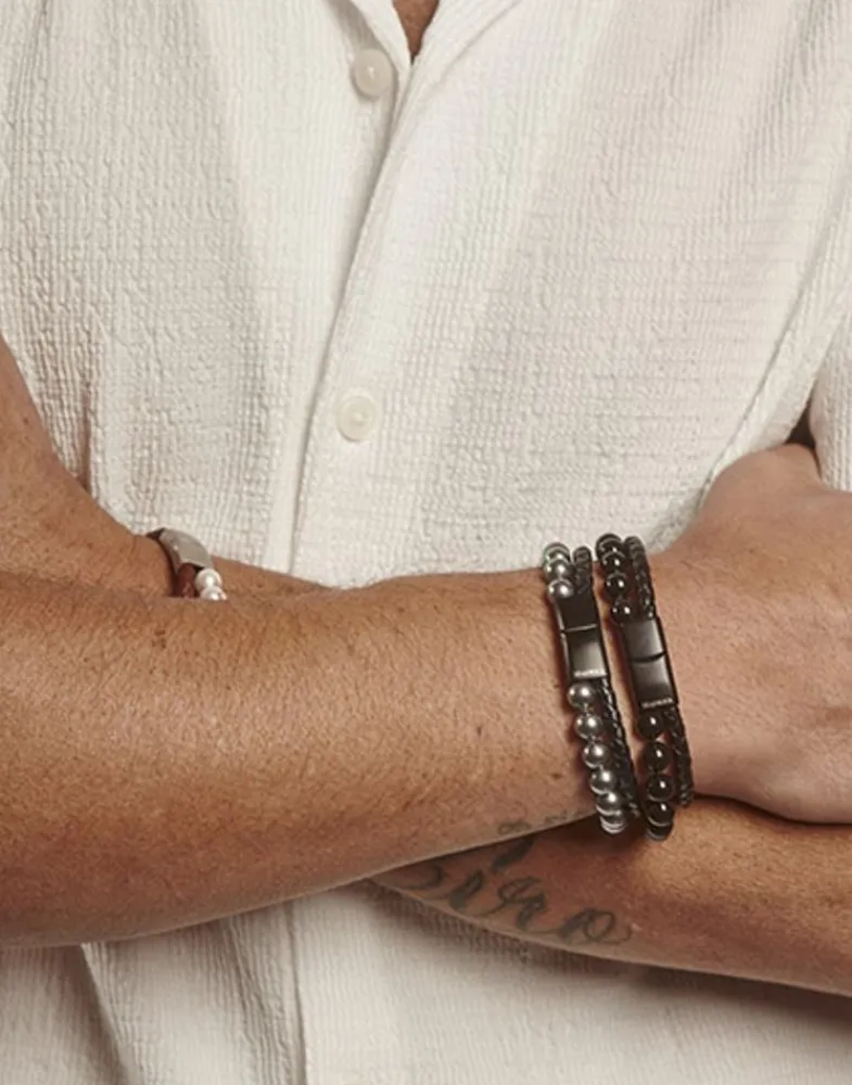 Chain Bracelets|Majorica Sailor Bracelet In Steel, Leather And Black Pearl 22Cm