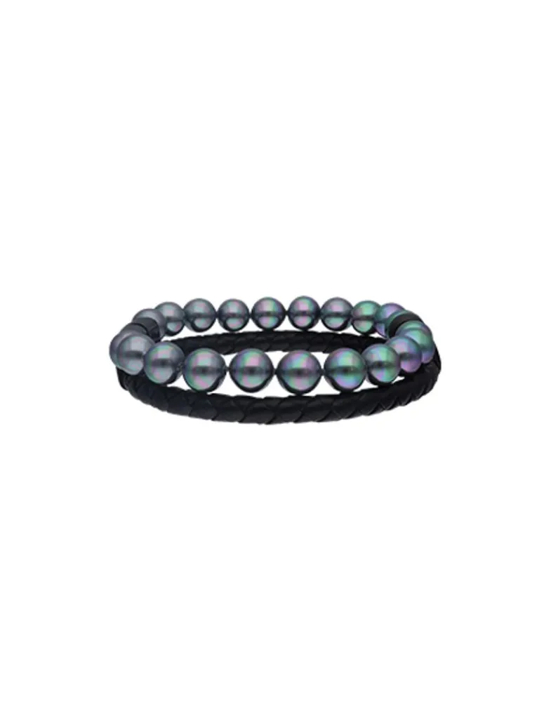 Leather Bracelets|Majorica Sailor Bracelet In Steel, Leather And Grey Pearl 21Cm