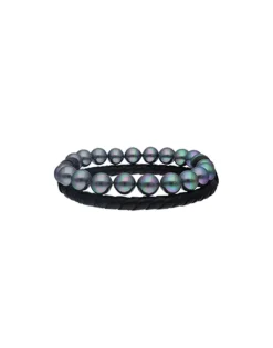 Leather Bracelets|Majorica Sailor Bracelet In Steel, Leather And Grey Pearl 22Cm