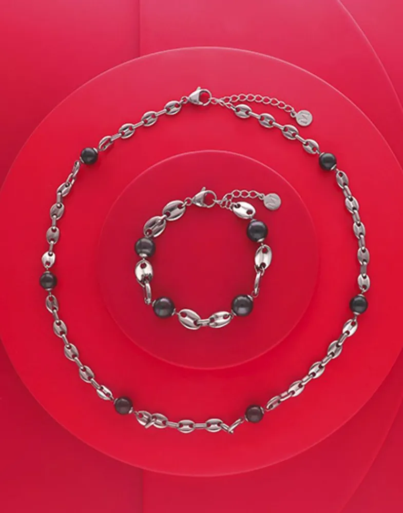 Chain Bracelets|Majorica Sailor Chain Bracelet In Steel And Black Pearls