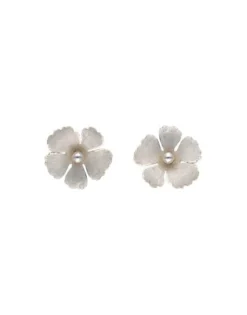 Silver Earrings|Majorica Santorini Bianco Bridal Earrings Small Nacre Flower With Pearls