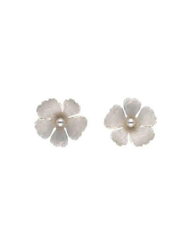 Silver Earrings|Majorica Santorini Bianco Bridal Earrings Small Nacre Flower With Pearls