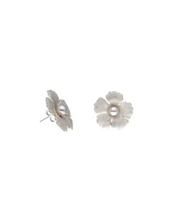 Short Earrings|Majorica Santorini Bianco Bridal Earrings Large Nacre Flower With Pearls