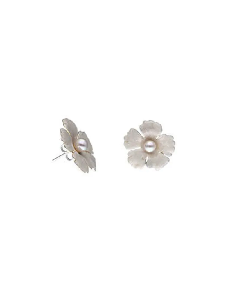 Short Earrings|Majorica Santorini Bianco Bridal Earrings Large Nacre Flower With Pearls
