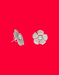 Short Earrings|Majorica Santorini Bianco Bridal Earrings Large Nacre Flower With Pearls