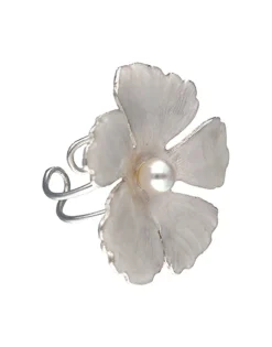 Medium-Sized Rings|Majorica Santorini Bianco Bridal Ring With Small Nacre Flower And Round Pearl
