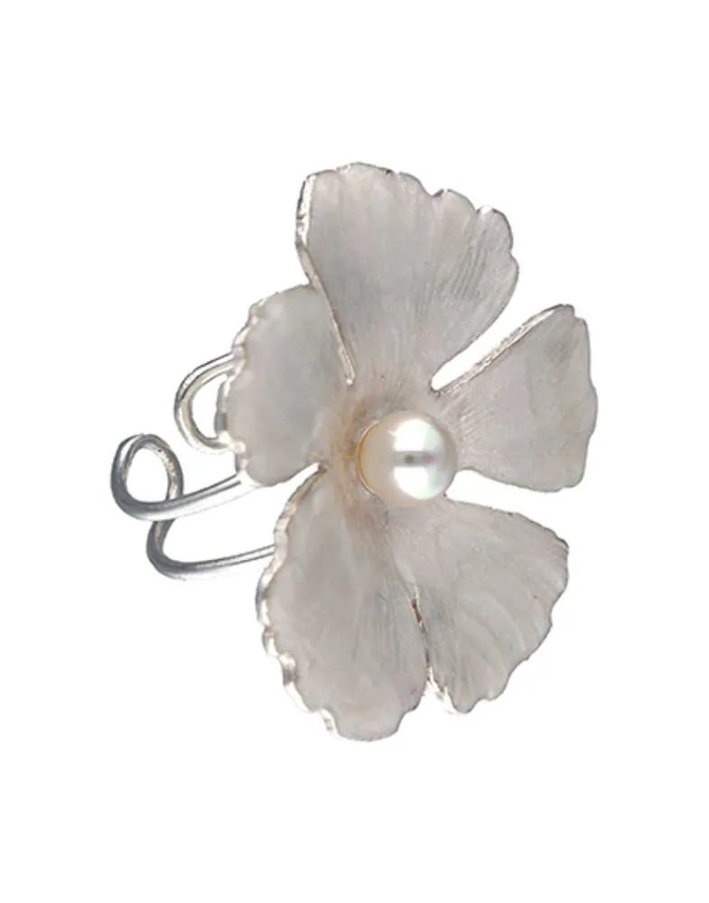 Medium-Sized Rings|Majorica Santorini Bianco Bridal Ring With Small Nacre Flower And Round Pearl