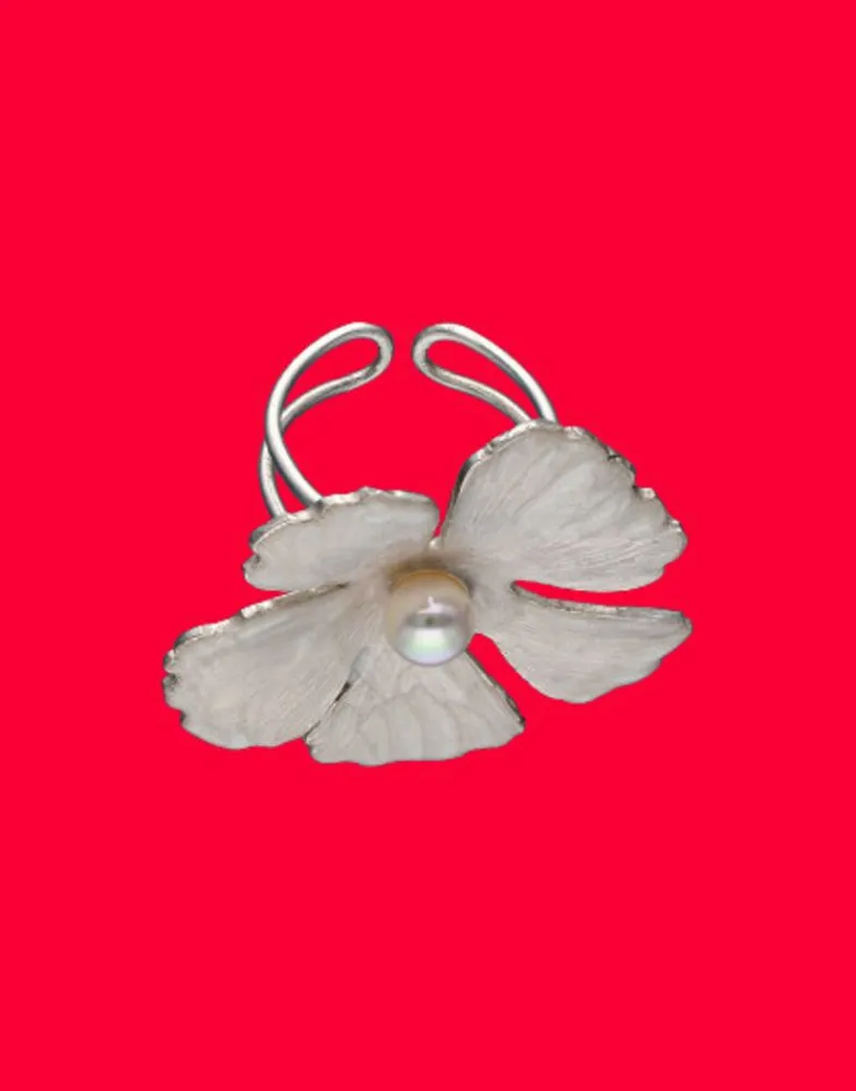 Medium-Sized Rings|Majorica Santorini Bianco Bridal Ring With Small Nacre Flower And Round Pearl
