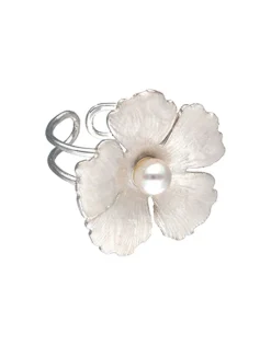 Large Pearl Rings|Majorica Santorini Bianco Bridal Ring With Large Nacre Flower And Round Pearl
