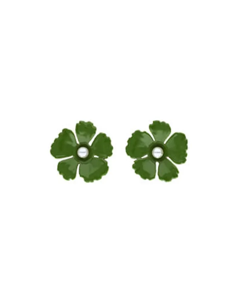 Short Earrings|Majorica Santorini Large Flower Olive Green Earrings In Silver