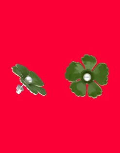 Short Earrings|Majorica Santorini Large Flower Olive Green Earrings In Silver