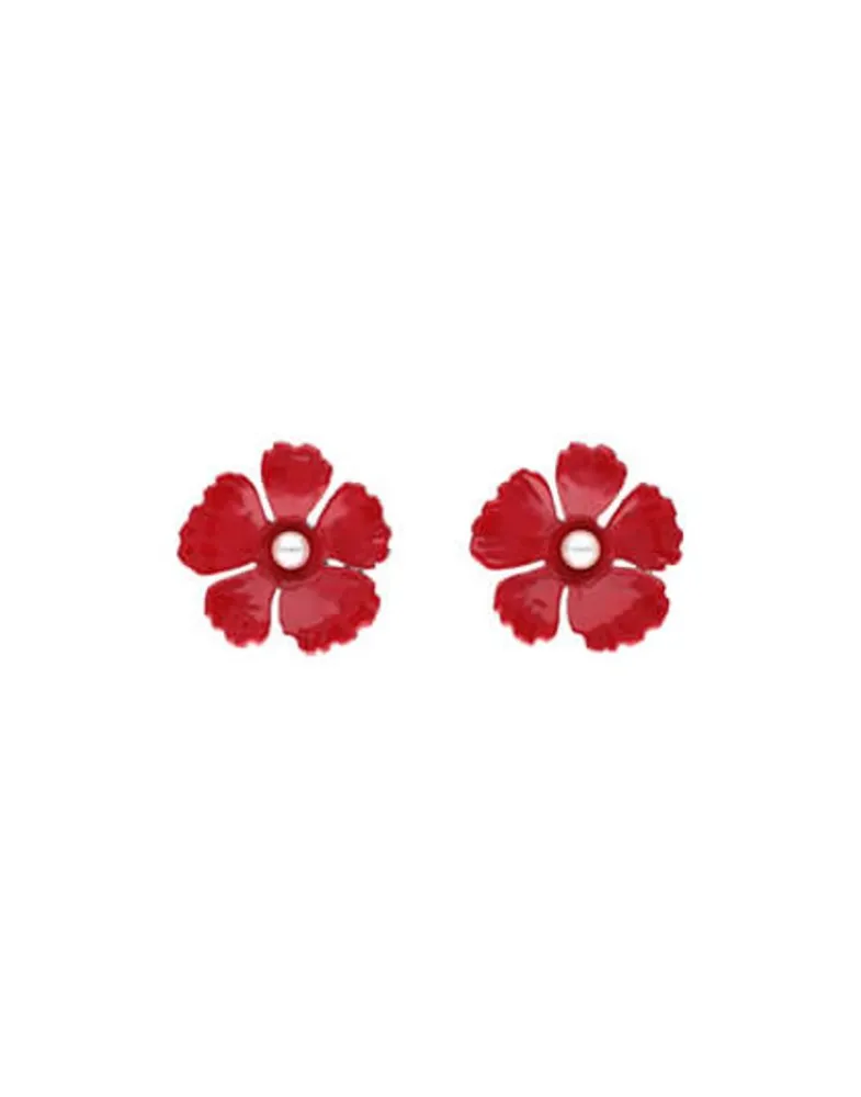 Short Earrings|Majorica Santorini Large Flower Red Earrings In Silver