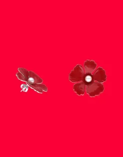 Short Earrings|Majorica Santorini Large Flower Red Earrings In Silver