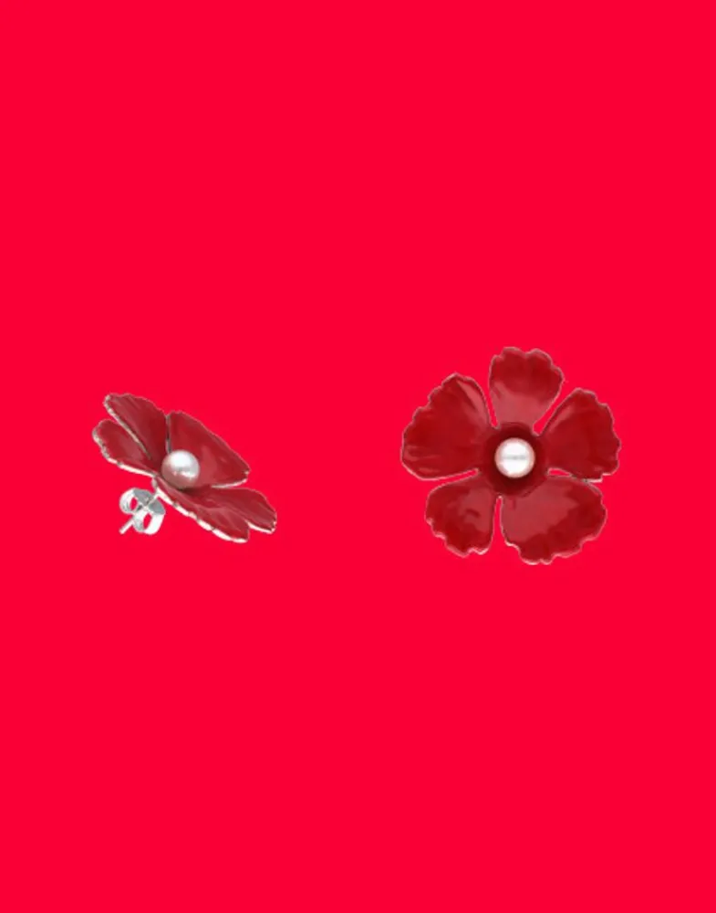 Short Earrings|Majorica Santorini Large Flower Red Earrings In Silver