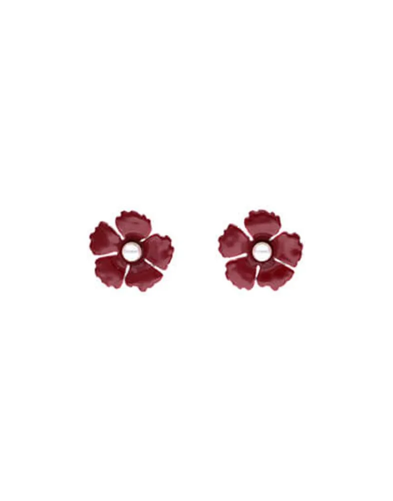 Silver Earrings|Majorica Santorini Small Flower Red Earrings In Silver
