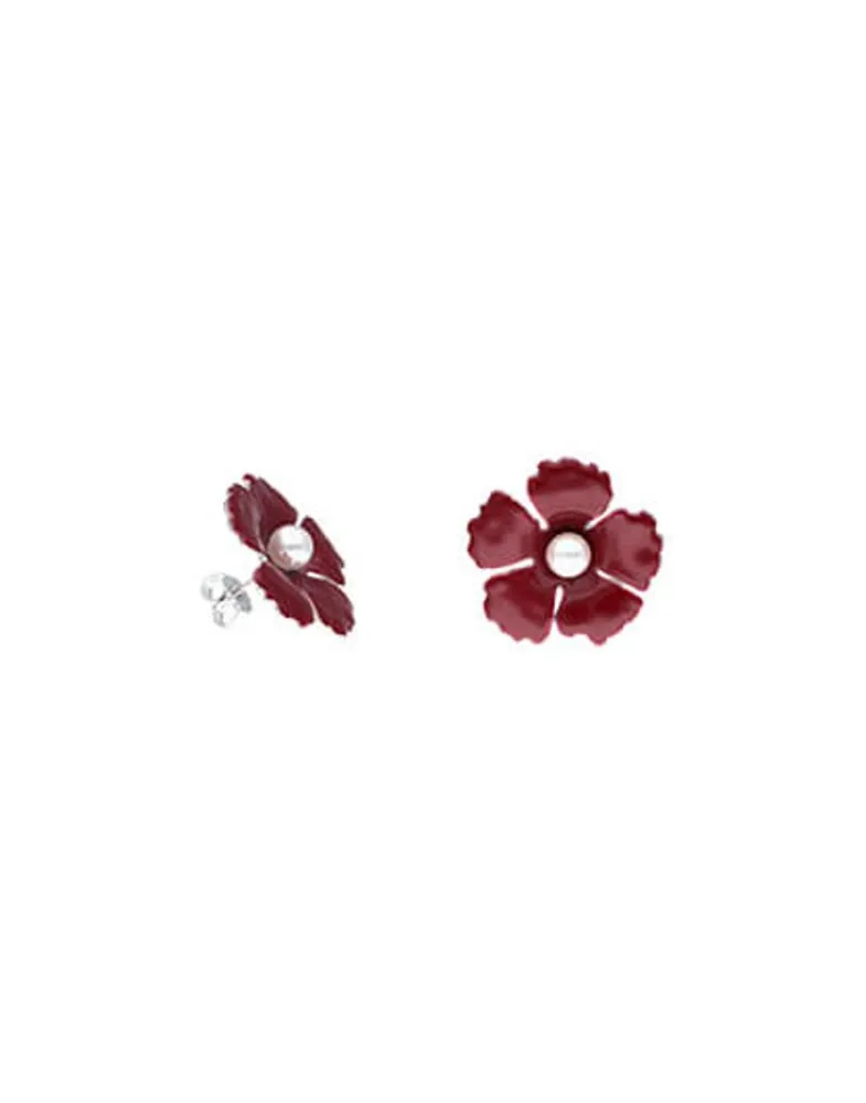 Silver Earrings|Majorica Santorini Small Flower Red Earrings In Silver
