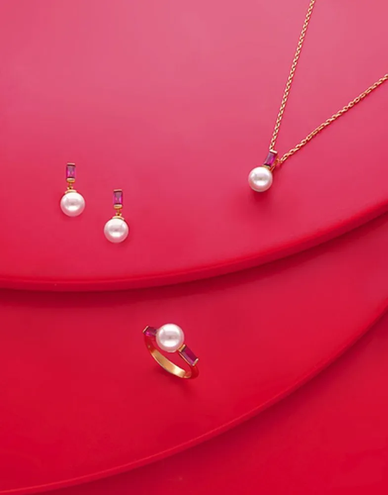 Pendants With Chain|Majorica Selene Gold-Plated Necklace With Pearl And Ruby Red Zirconia