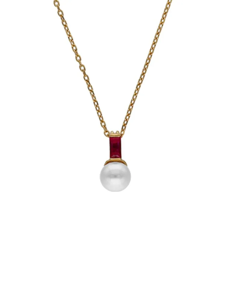 Pendants With Chain|Majorica Selene Gold-Plated Necklace With Pearl And Ruby Red Zirconia