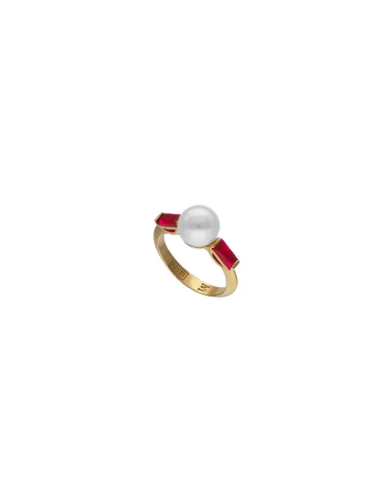 Medium-Sized Rings|Majorica Selene Gold-Plated Ring With Pearl And Ruby Red Zirconia