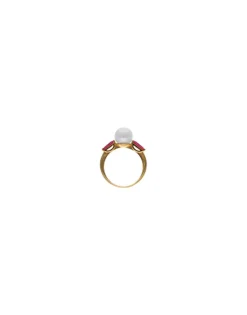 Medium-Sized Rings|Majorica Selene Gold-Plated Ring With Pearl And Ruby Red Zirconia