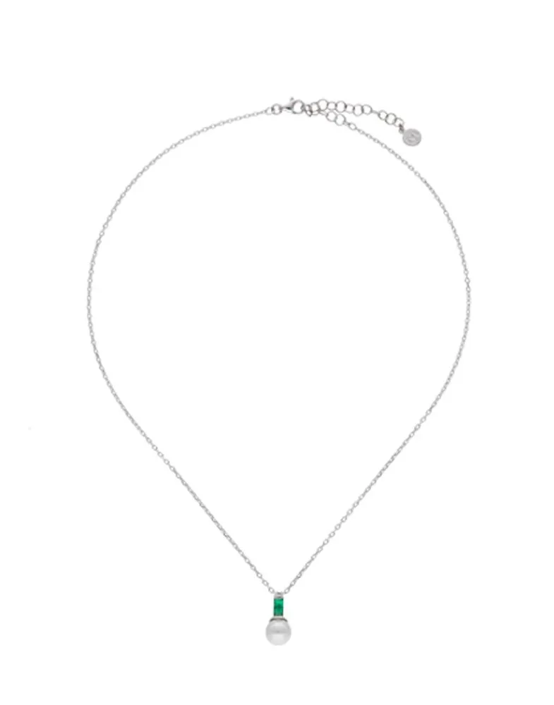 Pendants With Chain|Majorica Selene Silver Necklace With Pearl And Emerald Green Zirconia