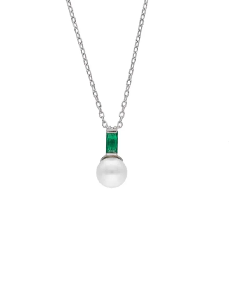 Pendants With Chain|Majorica Selene Silver Necklace With Pearl And Emerald Green Zirconia