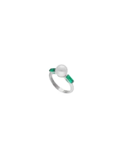 Medium-Sized Rings|Majorica Selene Silver Ring With Pearl And Emerald Green Zirconia