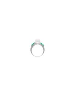 Medium-Sized Rings|Majorica Selene Silver Ring With Pearl And Emerald Green Zirconia