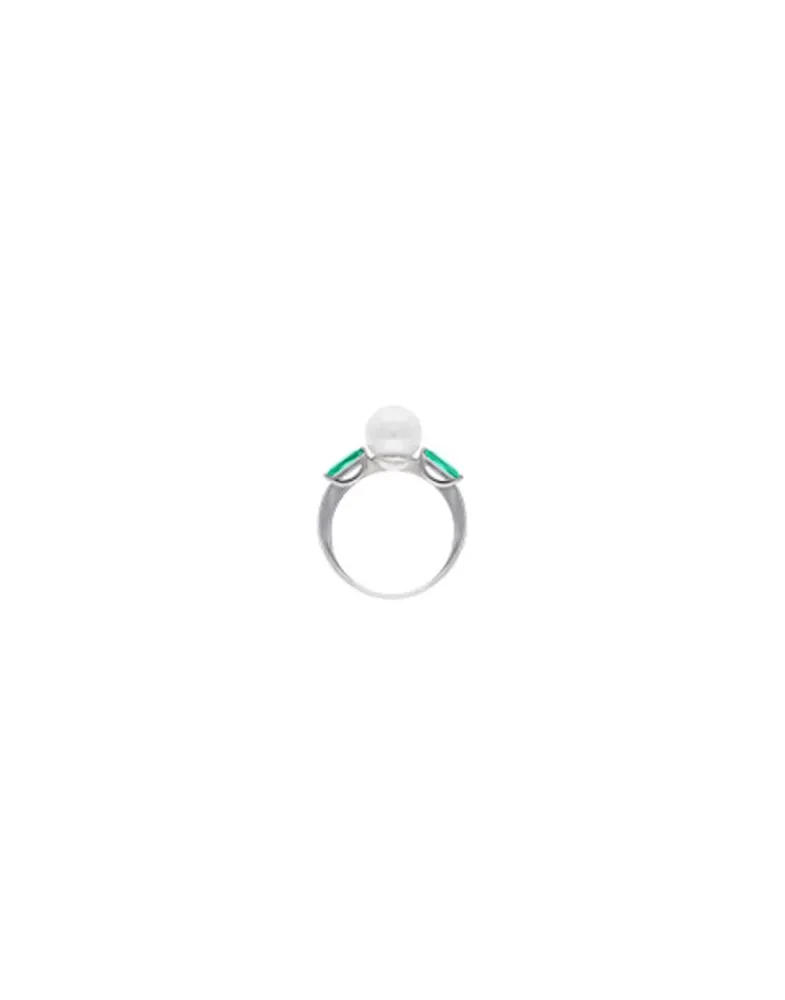 Medium-Sized Rings|Majorica Selene Silver Ring With Pearl And Emerald Green Zirconia