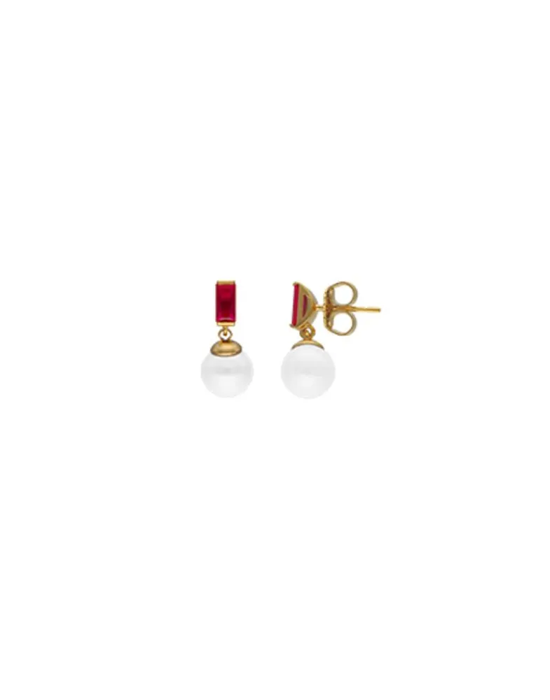 Short Earrings|Majorica Selene You&Me Gold-Plated Earrings With Pearl And Ruby Red Zirconia