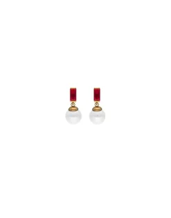 Short Earrings|Majorica Selene You&Me Gold-Plated Earrings With Pearl And Ruby Red Zirconia