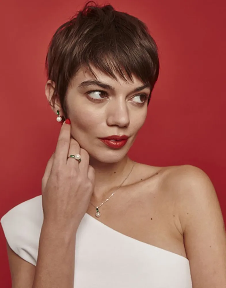 Short Earrings|Majorica Selene You&Me Silver Earrings With Pearl And Emerald Green Zirconia