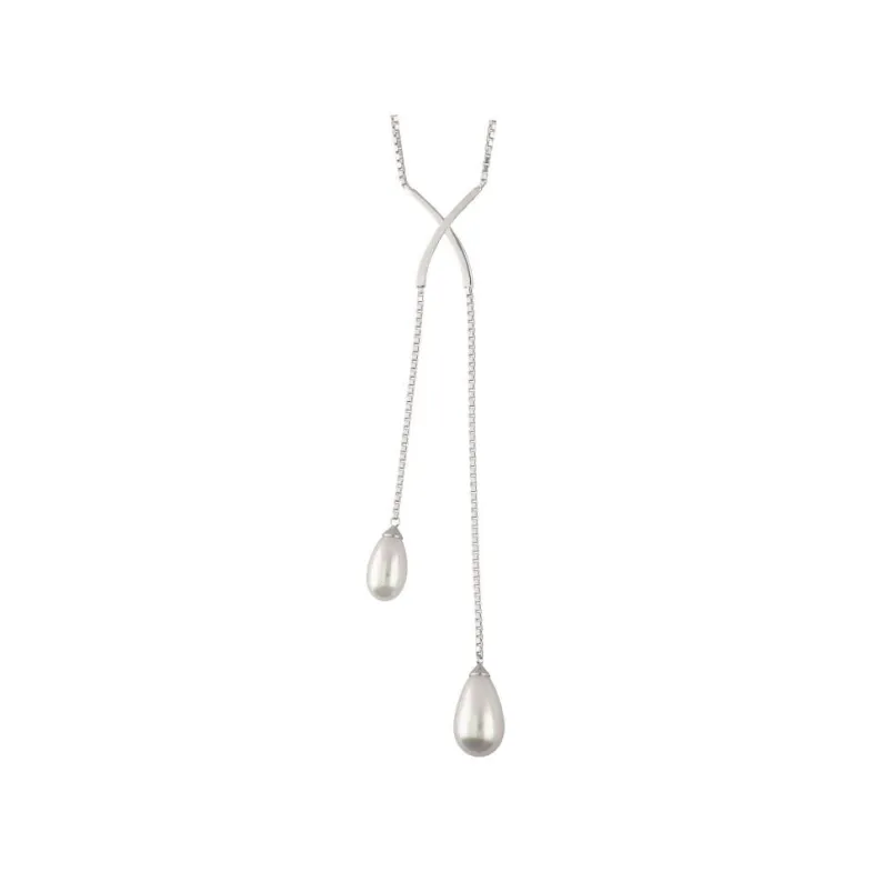 Pearl Chain Necklaces|Majorica Short Elixa Silver Necklace With White Pear Drop Pearl
