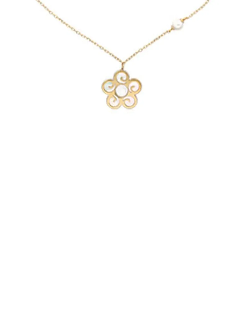 Pearl Chain Necklaces|Majorica Short Roxana Necklace With A Mother-Of-Pearl Flower Charm